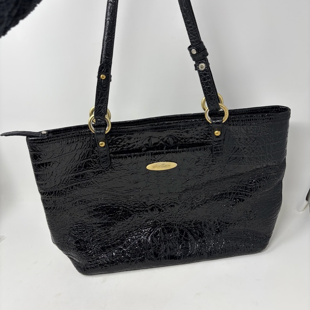 Brahmin Black Croc Tote Bag